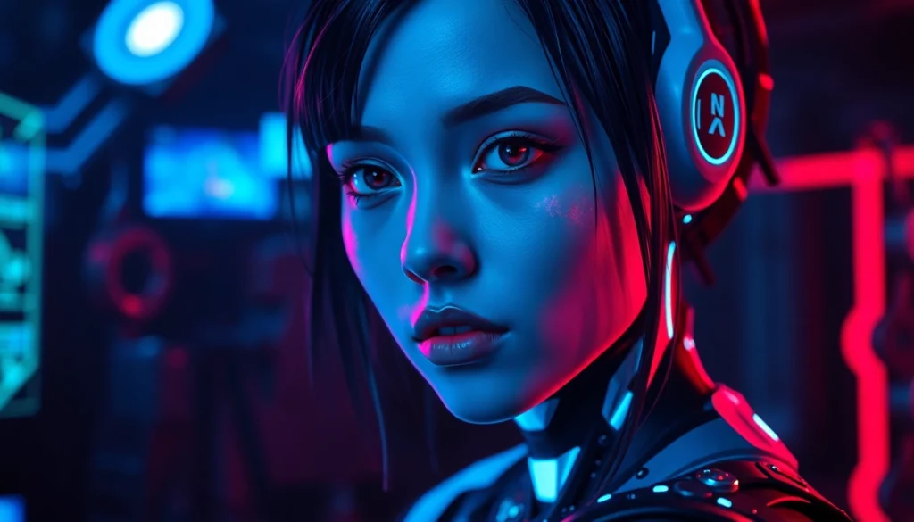 A captivating NSFW AI character in a neon-lit futuristic setting, embodying the essence of ai nsfw.