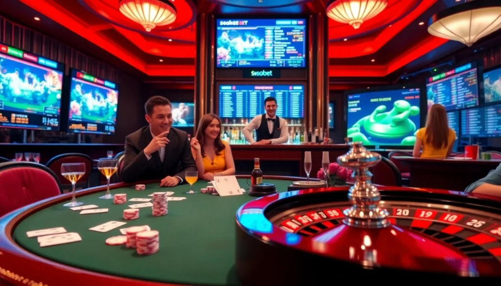 Experience sbobet betting excitement with a luxurious casino scene featuring poker action and thrilling odds.