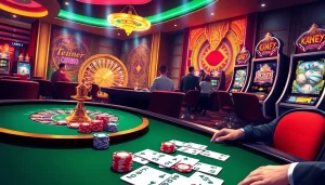 Trải nghiệm cảm giác đặt cược đầy phấn khích cùng ứng dụng betvip tại một casino sang trọng có bàn poker và roulette.