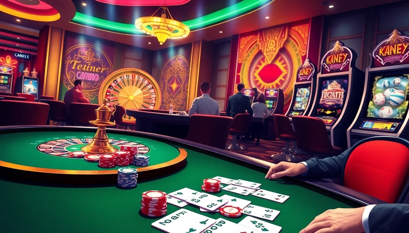 Trải nghiệm cảm giác đặt cược đầy phấn khích cùng ứng dụng betvip tại một casino sang trọng có bàn poker và roulette.