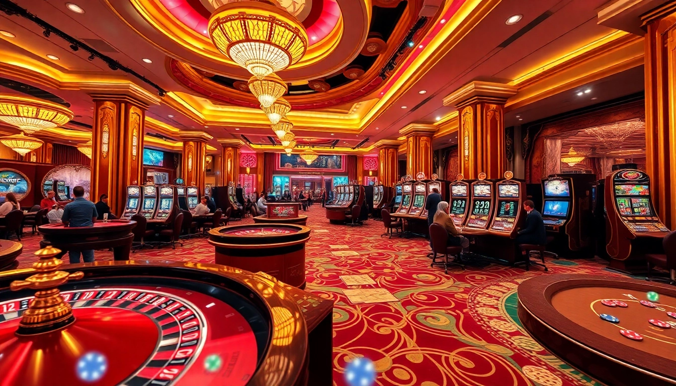 Gamblers enjoying various games in a vibrant casino scene referencing https://gk88.in.net/ for online excitement.