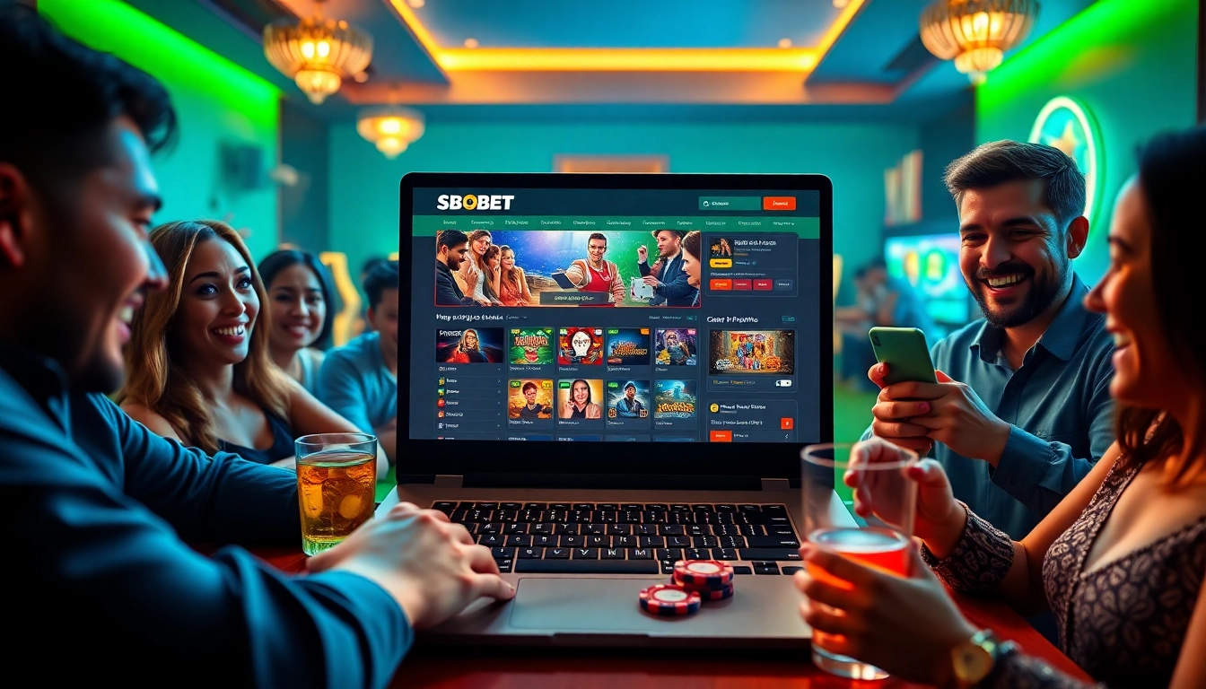 Exciting online gambling experience on sbobet.dance with players enjoying poker and slots.