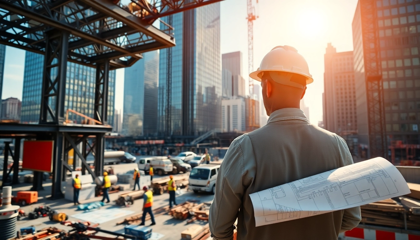Manhattan Commercial General Contractor managing site operations with skyscrapers in the background.