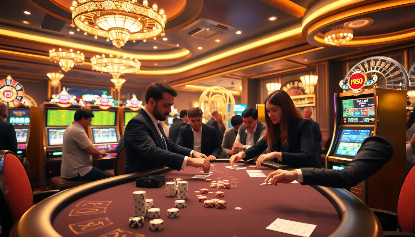 Experience high-stakes gaming at the KJC website, featuring vibrant casino tables and thrilling slot machines.