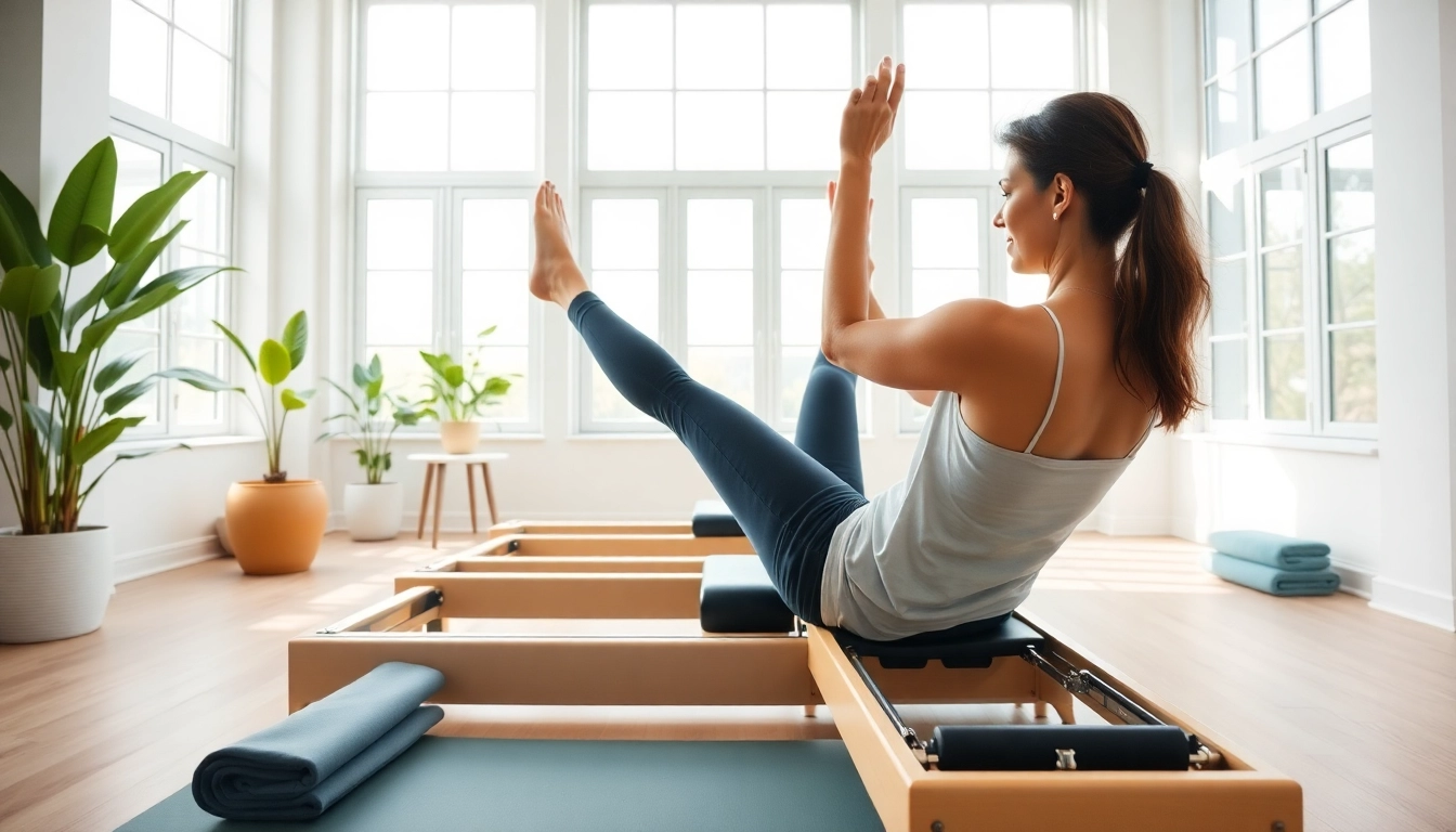 静かなスタジオで技術を実演する専門のピラティスインストラクターが、ピラティス おすすめを紹介している。