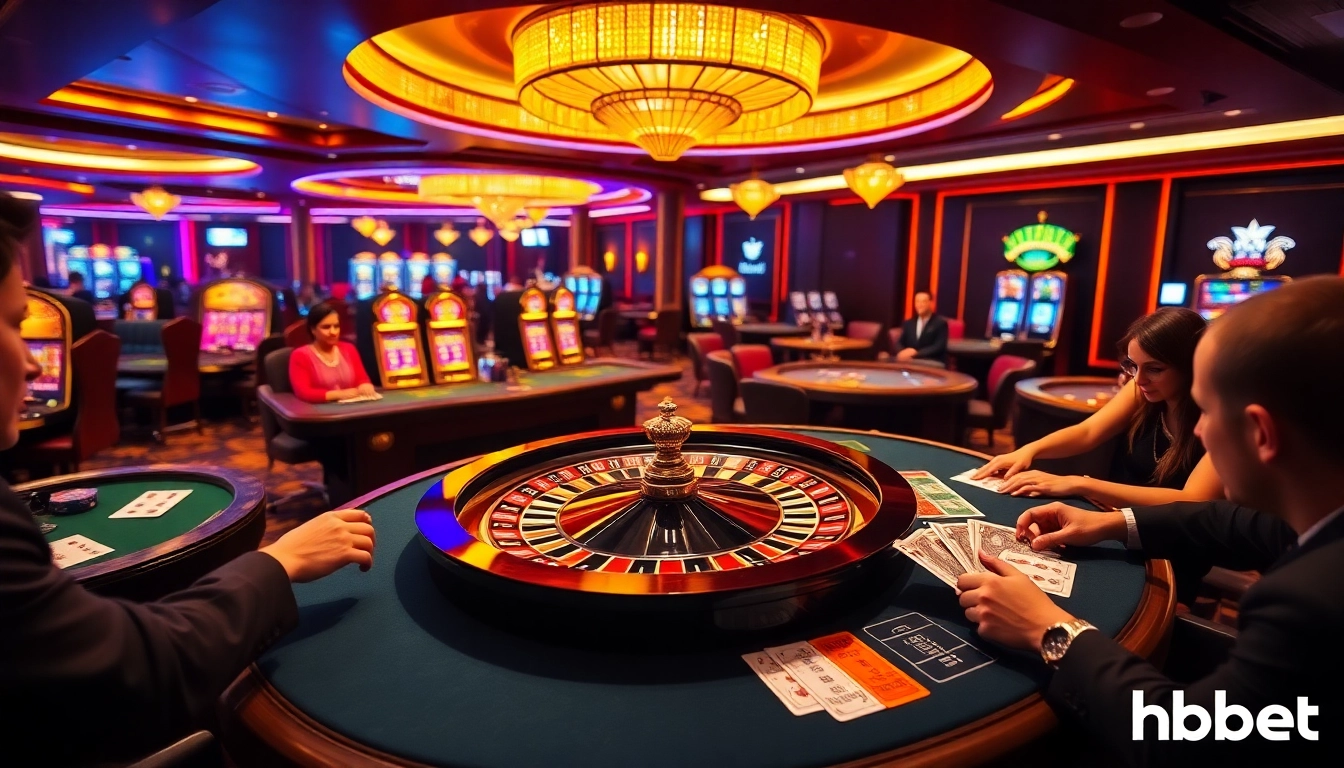 hbbet players engaging in a thrilling roulette game at a luxurious casino.