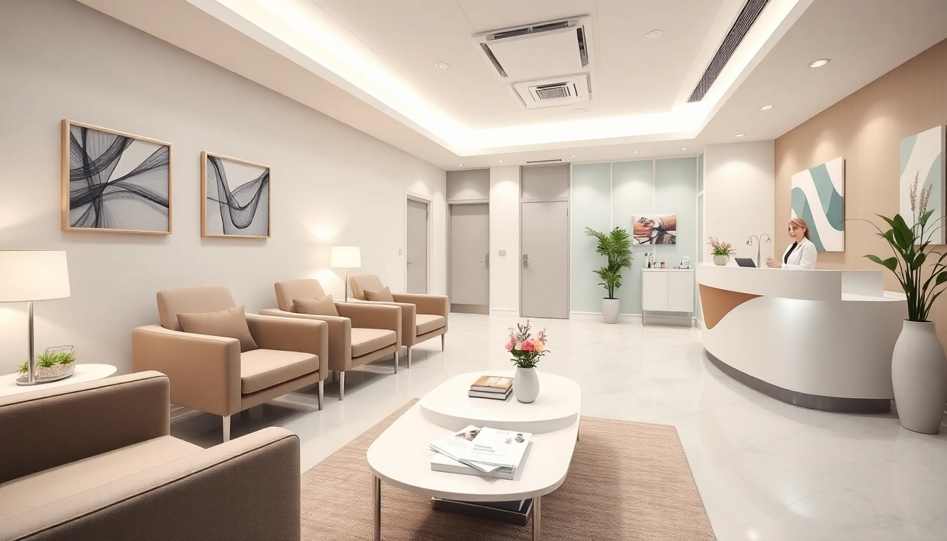 美容整形クリニックの待合室。落ち着いた雰囲気と専門的な内装で「美容整形クリニックおすすめ口コミ＆評判情報」を体現。