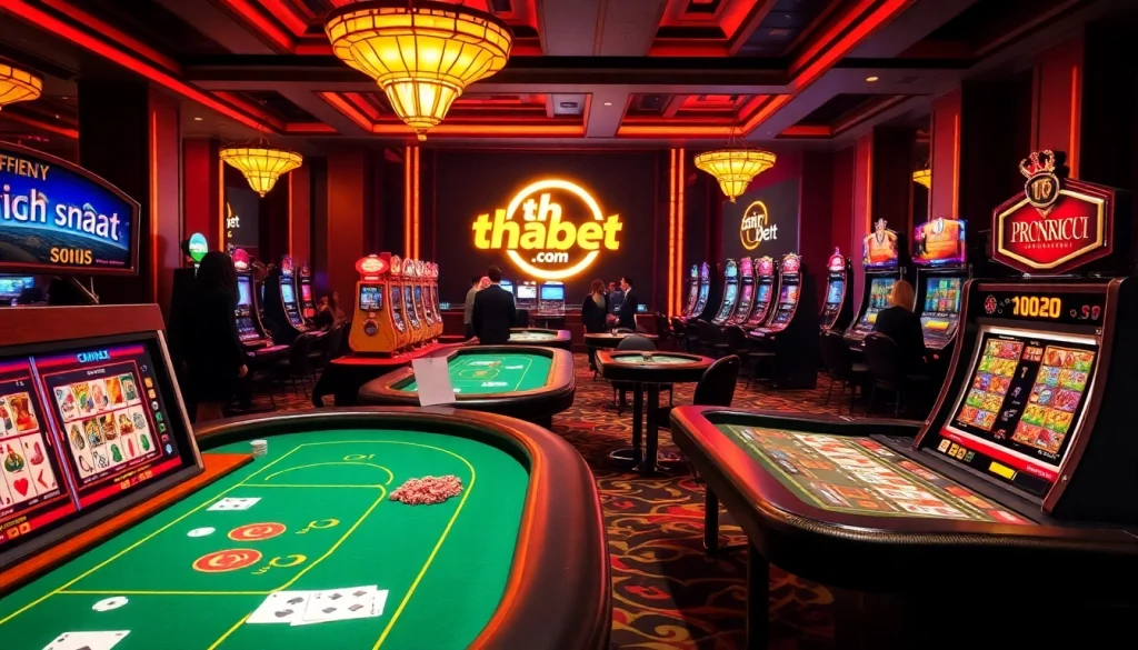 Players enjoying thrilling games at thabet.com with vibrant tables and slot machines.