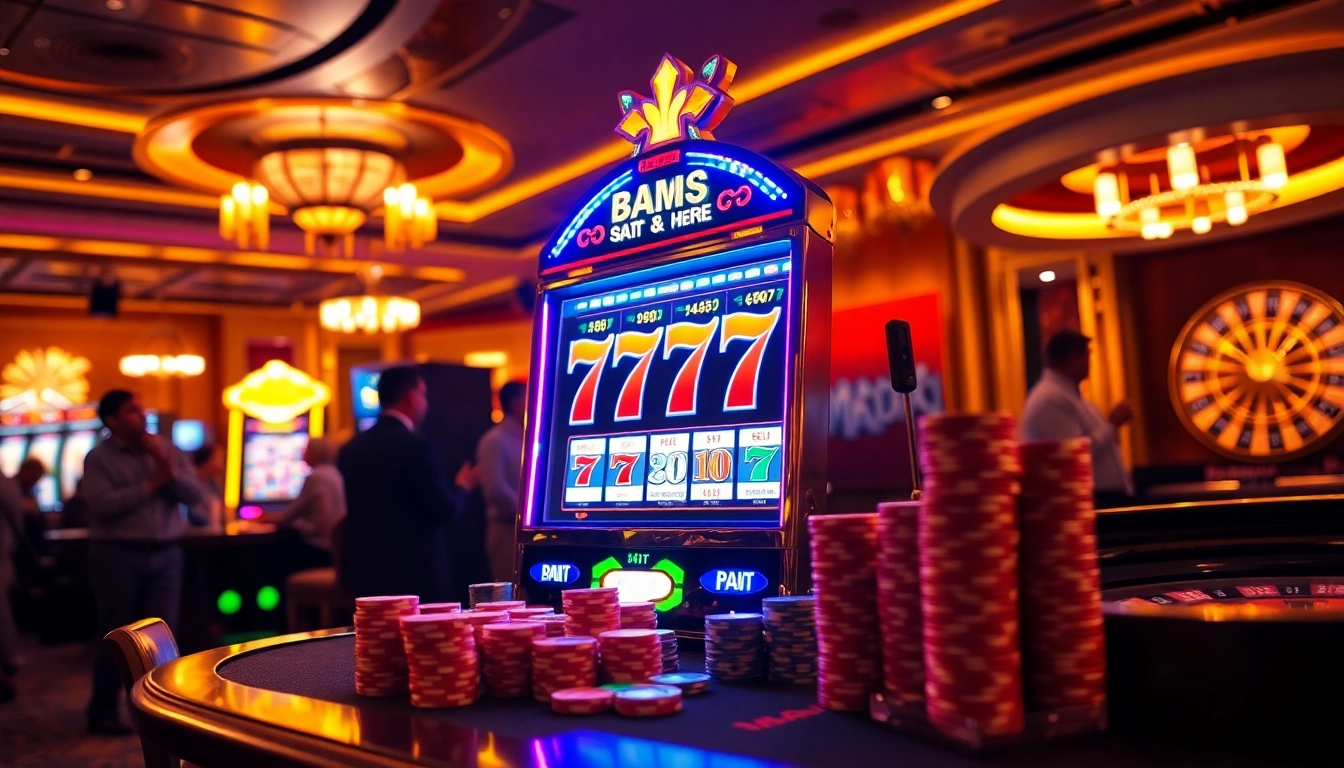 Players enjoying the immersive slot 777 experience at a vibrant casino, filled with exciting gaming elements.