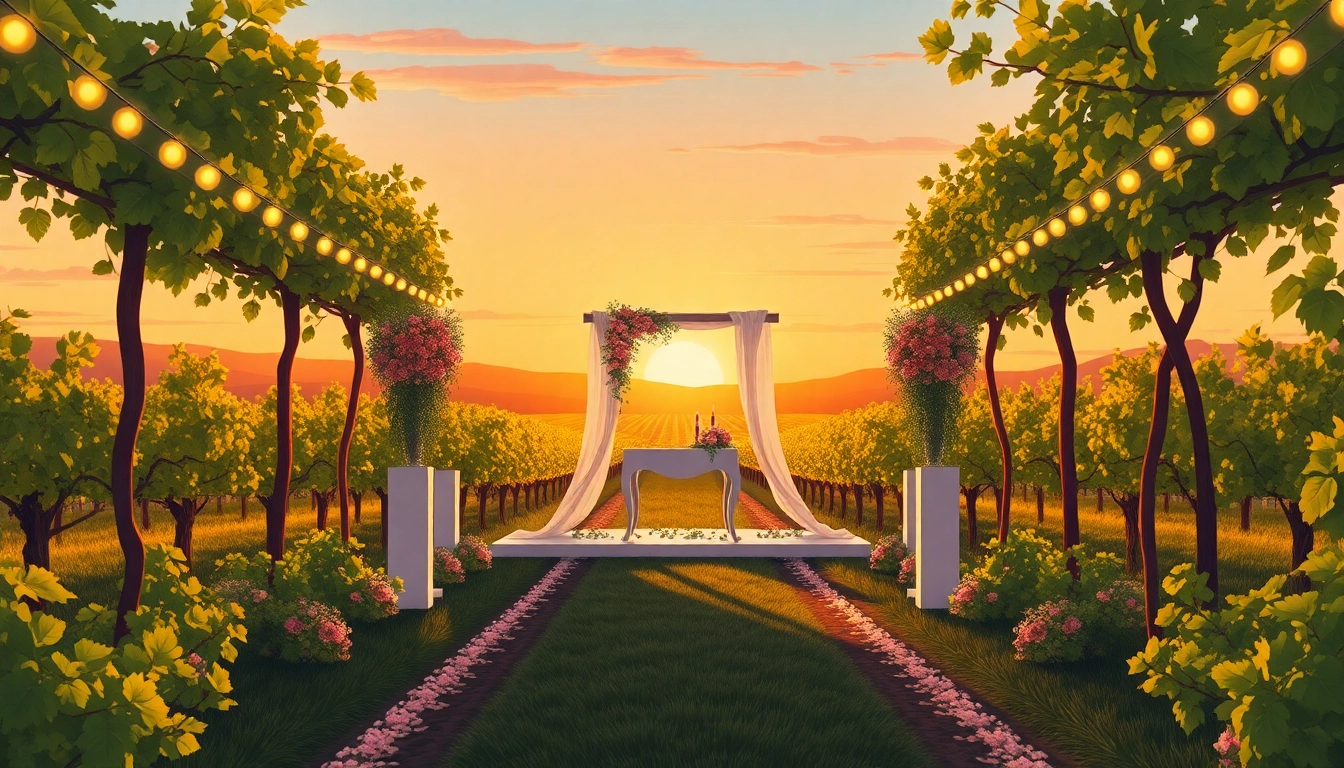 Charming Clarksburg wedding venues showcasing a vineyard ceremony setup with floral decorations.