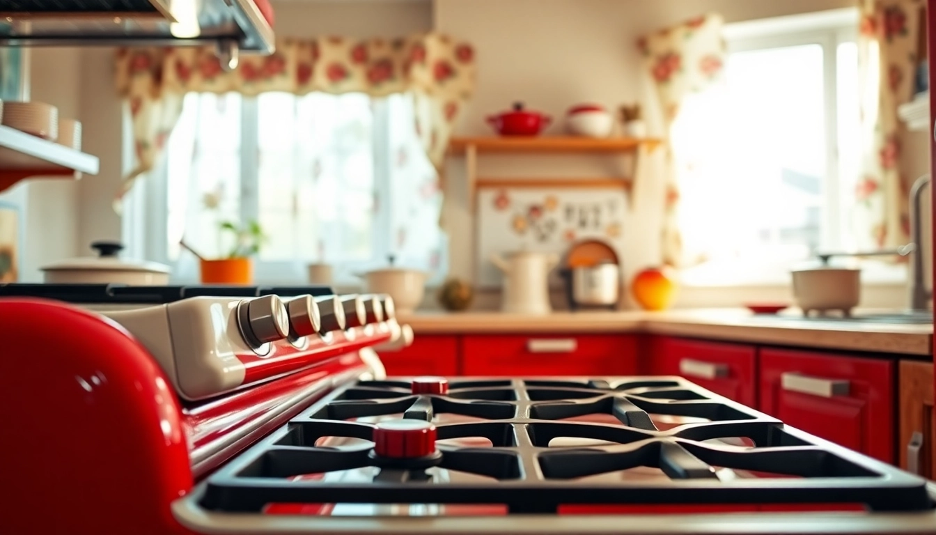 Retro Oven in a bright vintage kitchen, showcasing its classic design and vibrant colors.