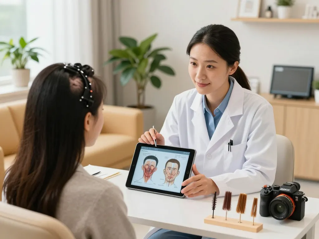 現代的なクリニックでの患者との交流を示す自毛植毛おすすめ口コミ＆評判情報【ショクコミ】のカウンセリングシーン。