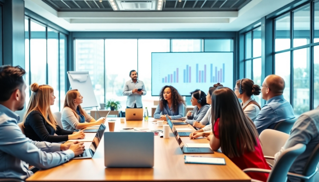 Engaged learners participating in workforce training session, highlighting collaboration.