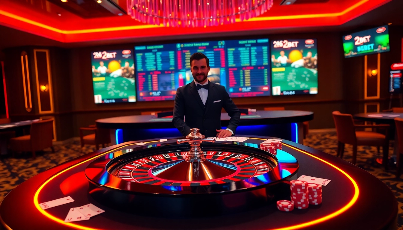 Experience the excitement of 28BET at a luxury casino table with vibrant roulette wheel and cards.