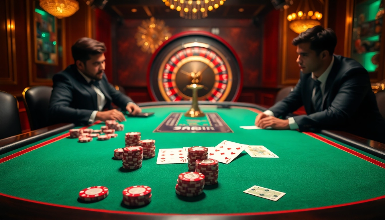 Exciting gambling action at TR88 TRANG CHỦ with casino tables, poker chips, and players engaged in the game.