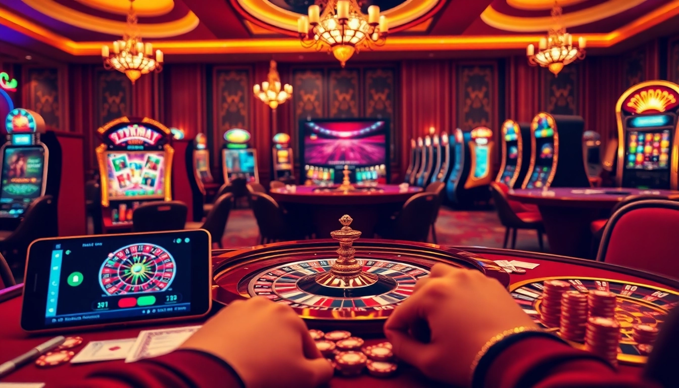 Découvrez une action passionnante dans un casino en ligne avec des tables vibrantes et des éléments de jeu luxueux.
