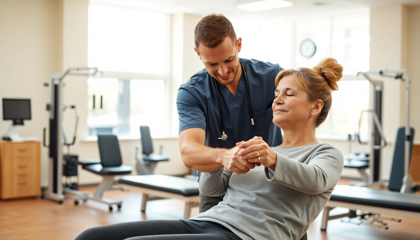 Patient receiving north side edmonton physiotherapy treatment from a professional therapist in a bright clinic.