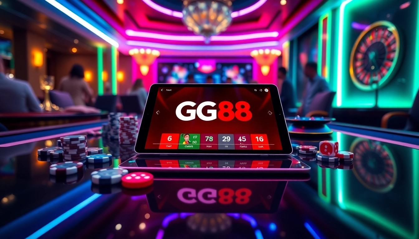 Enjoying a thrilling game on GG88's online casino interface with vibrant poker chips and dice.