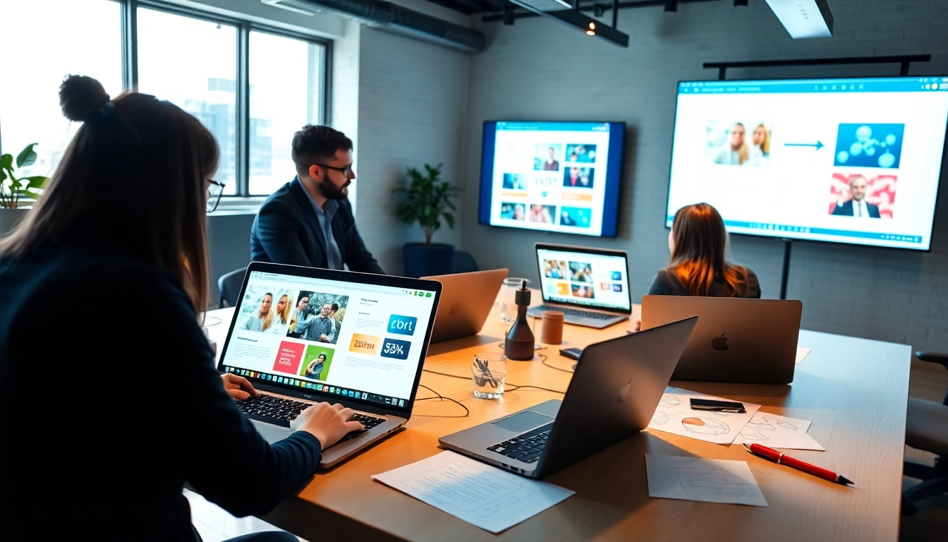 A web design company Essex team collaborating on innovative projects in a vibrant office.