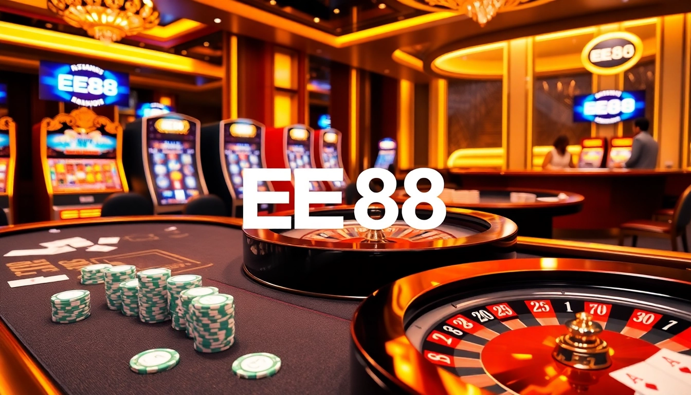 Players enjoying a thrilling game at EE88 casino with vibrant tables and slots.