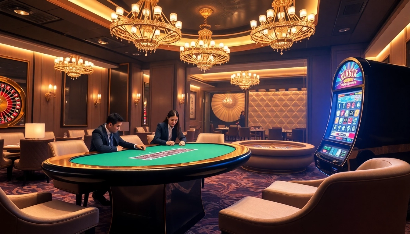 Players enjoying blackjack at a luxurious casino table at https://luck882.co.com/, highlighting classic gambling excitement.