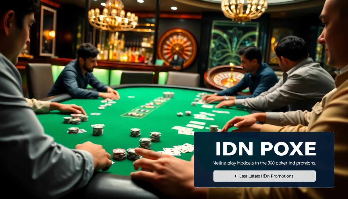 Players enjoying a thrilling game of idn poker at a luxurious casino table filled with chips.