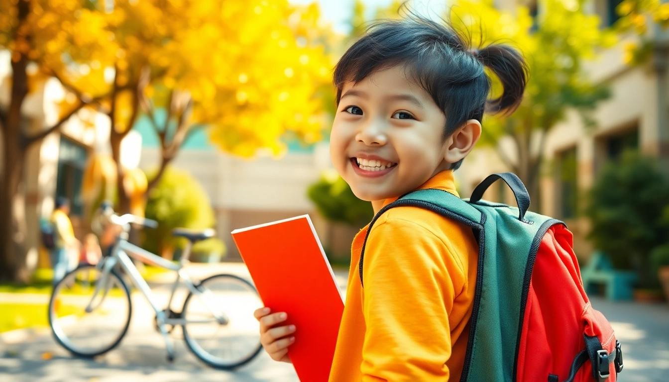 くるピタランドセルの口コミのイメージ: 日差しの下の学校の校庭で、おしゃれで人間工学に適したランドセルを喜んで背負う子どもの姿。