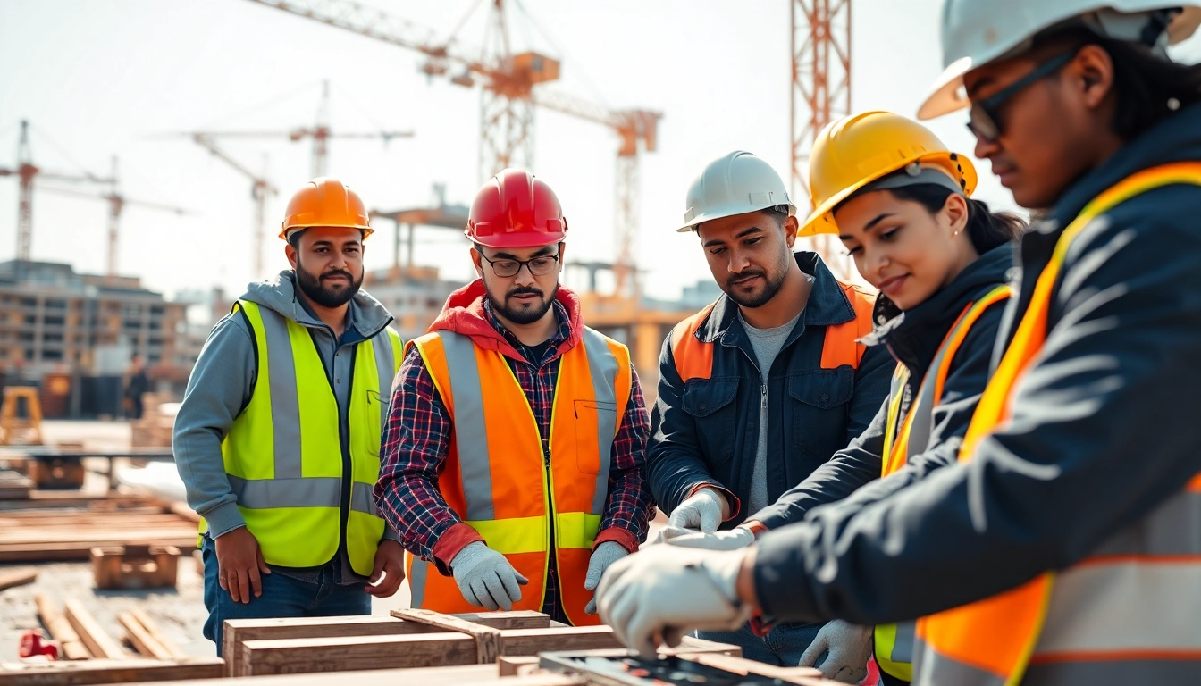 Engaging scene of a construction apprenticeship with apprentices actively collaborating on site.