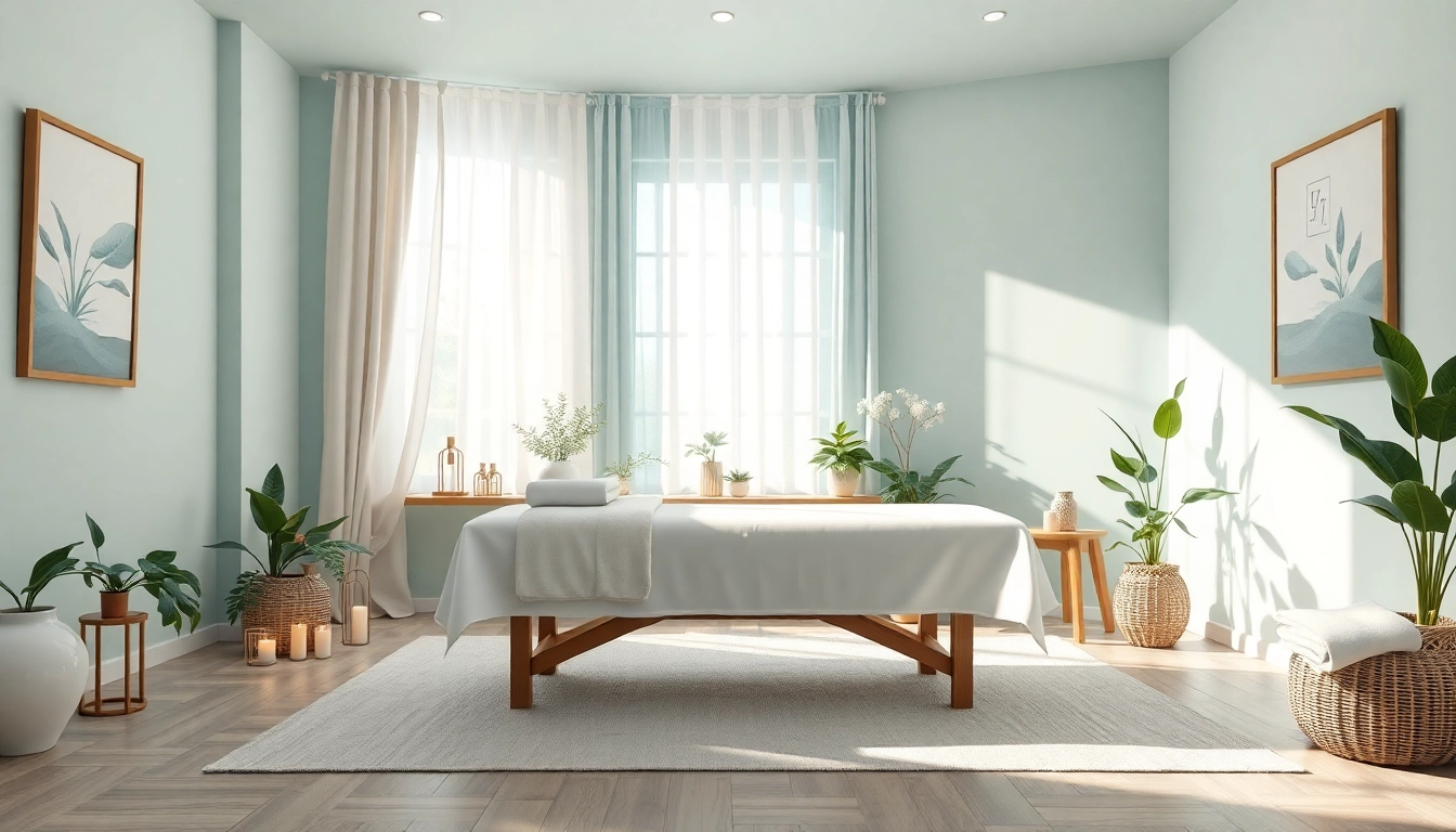 마사지 테이블, 차분한 장식, 자연광이 어우러진 1인샵의 매력적인 내부.