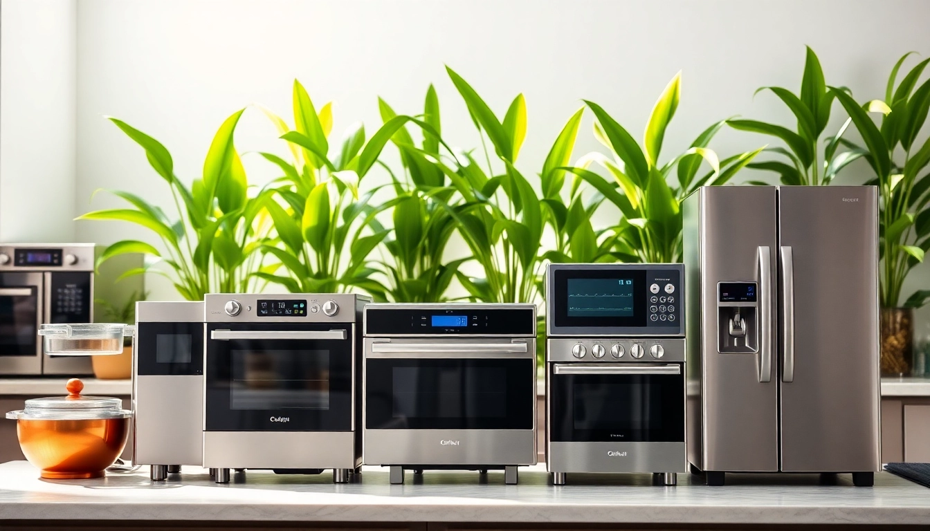 Home appliances displayed prominently in a modern kitchen setting, showcasing design and functionality.