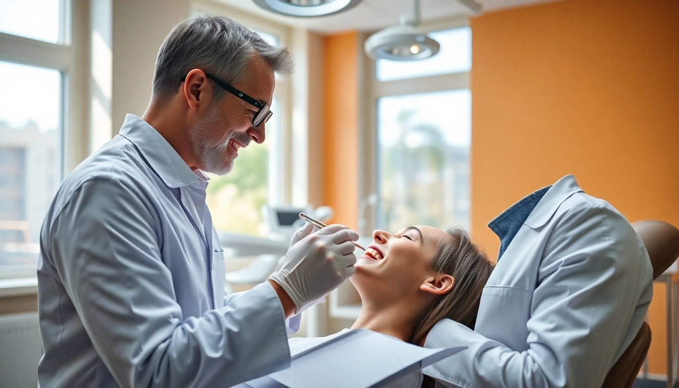 Edmonton orthodontist consulting with a patient in a modern dental office.