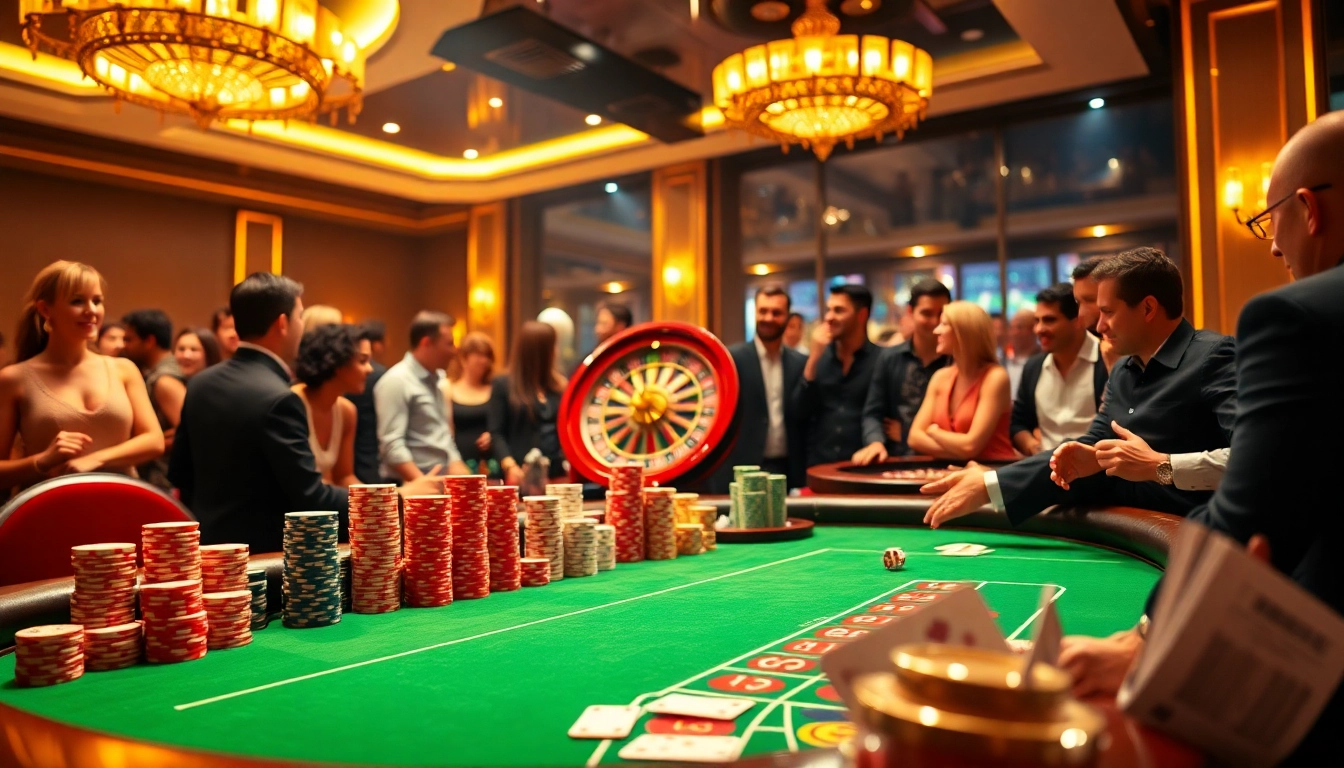 KK55 players enjoying a vibrant casino scene with poker chips and roulette excitement