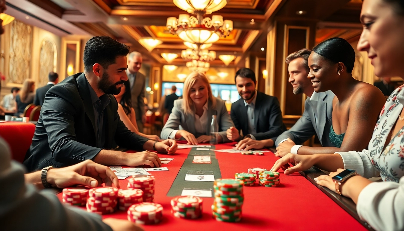Permainan hoki77 yang seru dengan pemain menggenggam kartu dan chip di kasino.