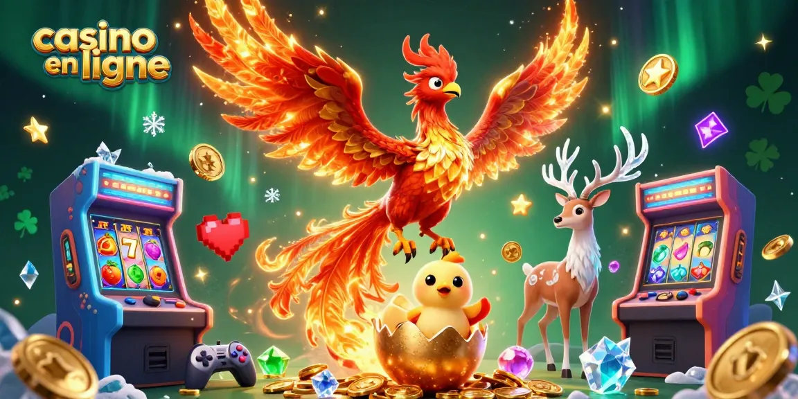 Casino en ligne : Découvrez une scène dynamique avec un phoenix et des éléments de jeu captivants.