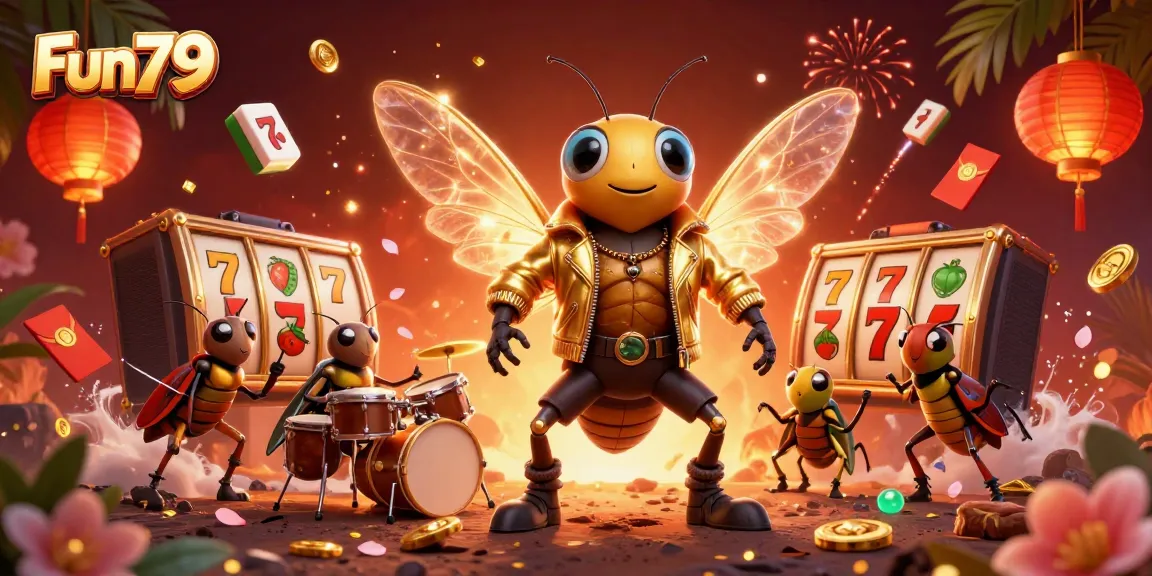 Experience the electric vibes of Fun79's casino with thrilling slot reels and vibrant characters in action.
