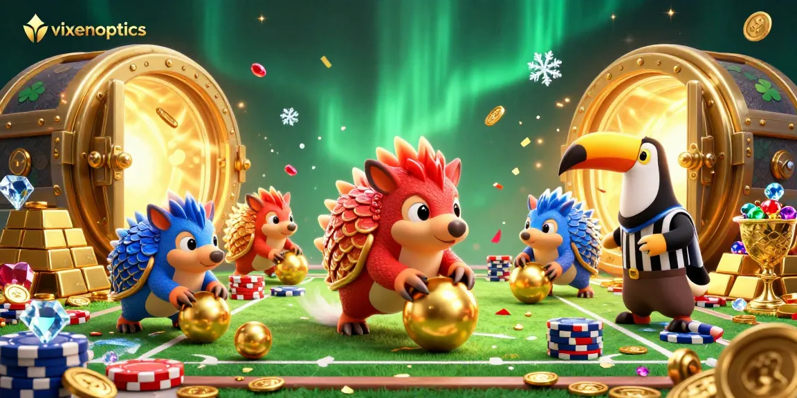 Vixenoptics showcases rival pangolins bowling through poker chips, celebrating the thrill of online casinos.