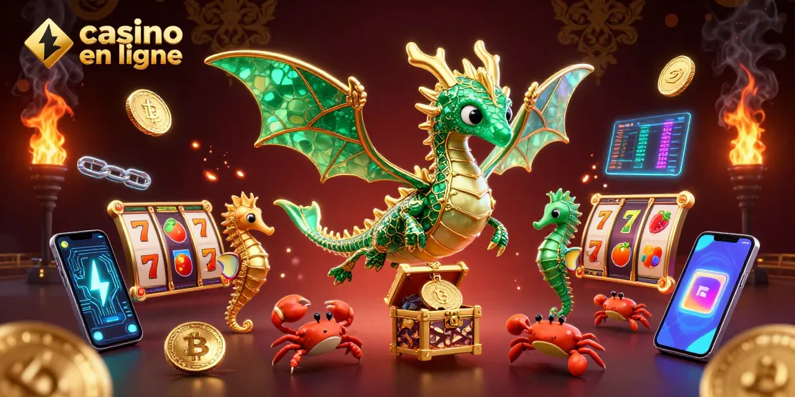 Jouez dans un casino en ligne avec le dragon des mers, les pièces de crypto et des éléments de jackpot.