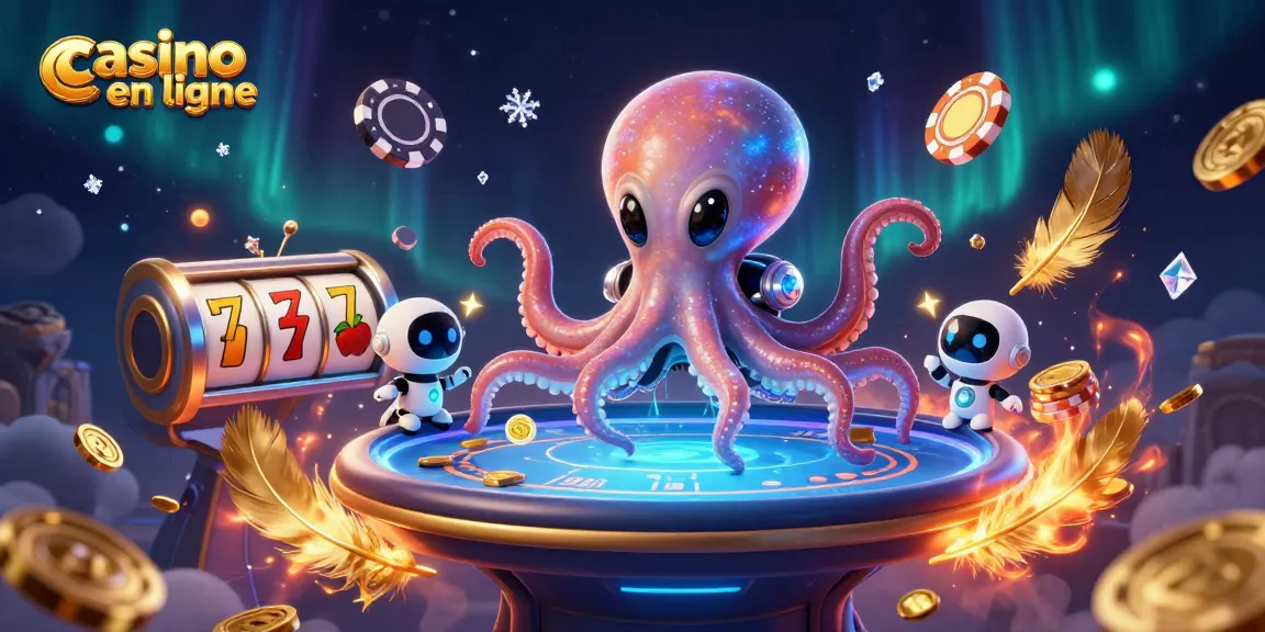 Jouer au casino en ligne avec un poulpe extraterrestre au poker et des jetons orbitants.