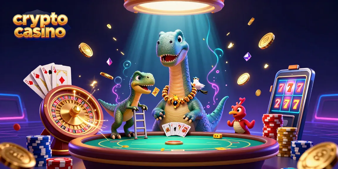 Jouez dans un crypto casino avec des roulements, un brontosaurus et des raptors dans une scène fantastique.
