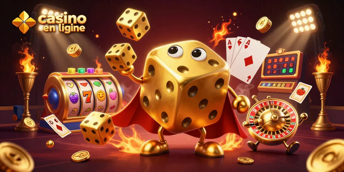 Explorez le monde vibrant du casino en ligne avec des dés dorés et des roulettes enjouées.