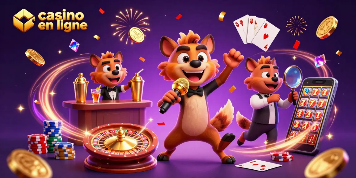 Jouez au casino en ligne avec notre illustration vibrante de l'attaque de hyènes hilarantes.