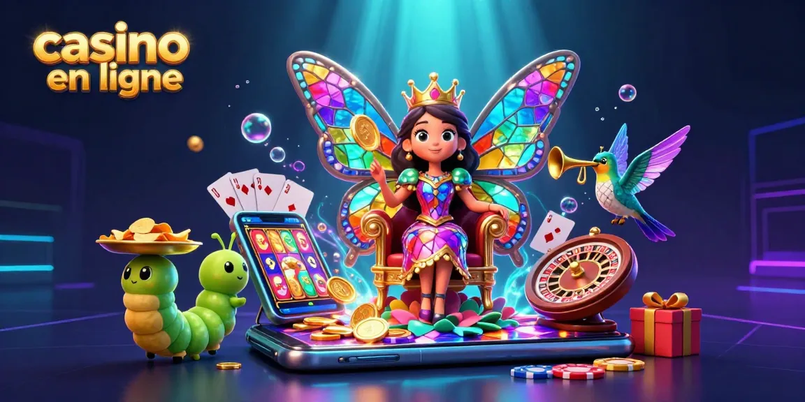 Visualisez l'animation captivante du casino en ligne avec la reine papillon et ses serviteurs, captivant l'attention des joueurs.