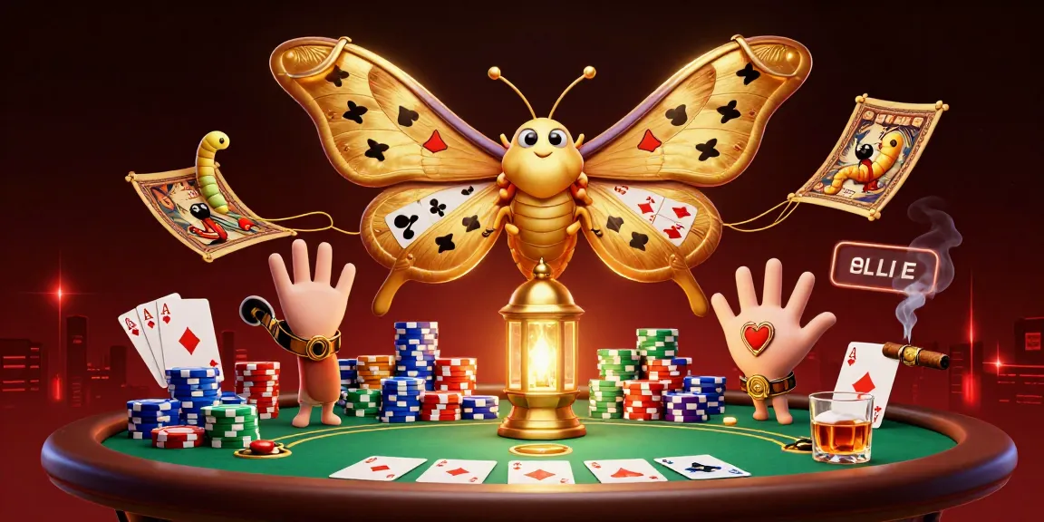 Découvrez les jeux de casino en ligne avec ce papillon majestueux et des éléments de poker.