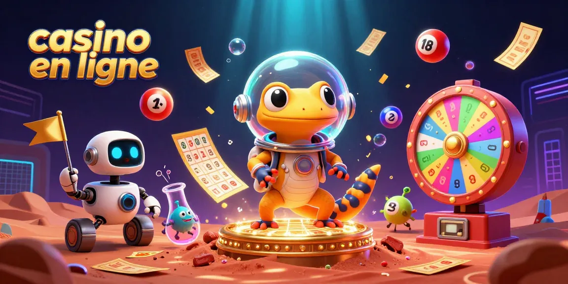 Découvrez le casino en ligne avec un lézard martien et un robot dans un univers vibrant.