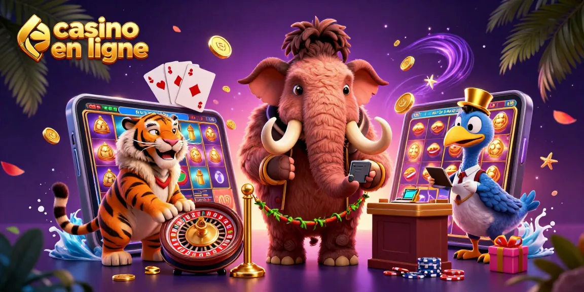 Vérifiez les identités au casino en ligne avec un mammouth et un tigre VIP stylé.